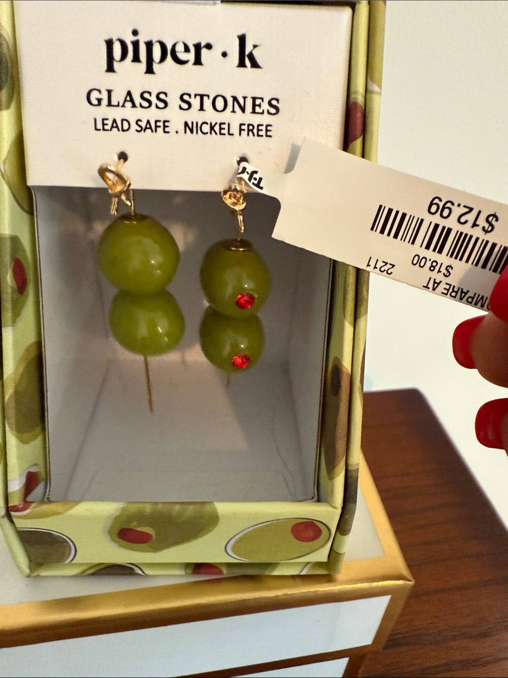 Piper Olive Glass Bead Drop Earrings with Gold Hooks NWT - Picture 2 of 4